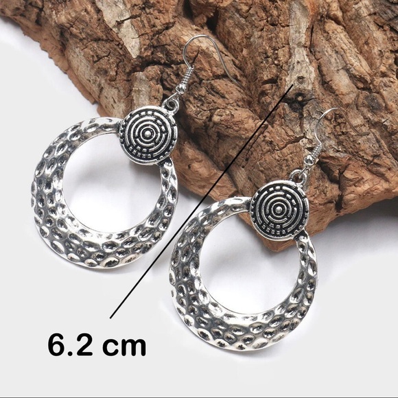 Any 2/$20! Dimpled Silver Circular Boho Drop Earrings - Picture 4 of 6